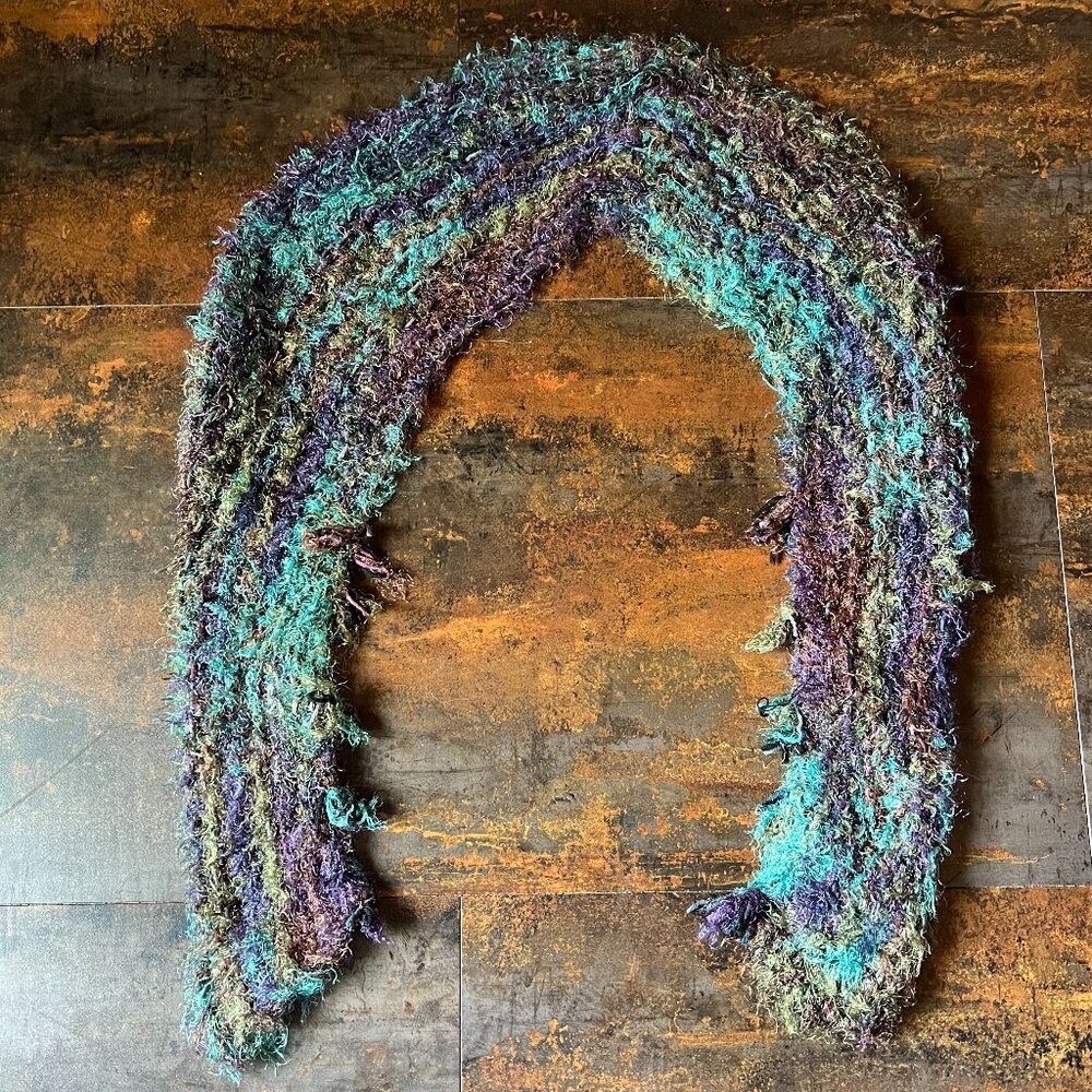 Unique Hand Knitted Scarf/Shawl with Sleeves, Luxuriously Soft Yarn, Jewel Tones